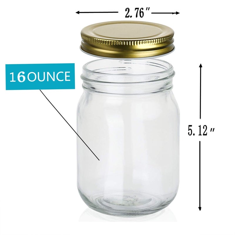 Encheng 16 oz Glass Jars With Lids,Regular Mouth Mason Jars 16 oz with Lids For Storage,Clear Pint Canning Jars For Pickles,Herb,Jelly,Jams,Honey,Dishware Safe,Set Of 15 - Image 2